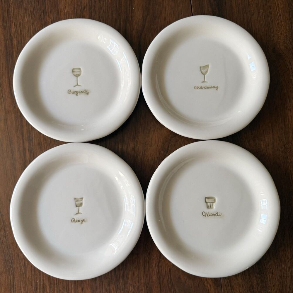Williams Sonoma Set Of 4 Wine Themed 6.25” Appetizer Canape Small Plates